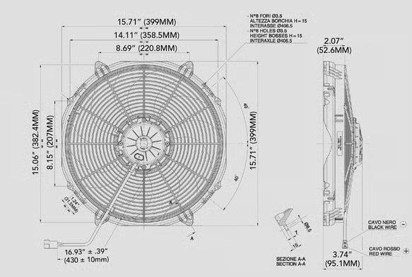 SPAL® 16.00" Inch Electric Fan Puller Style High Performance 1918 CFM 7 Paddle Style blades Front View