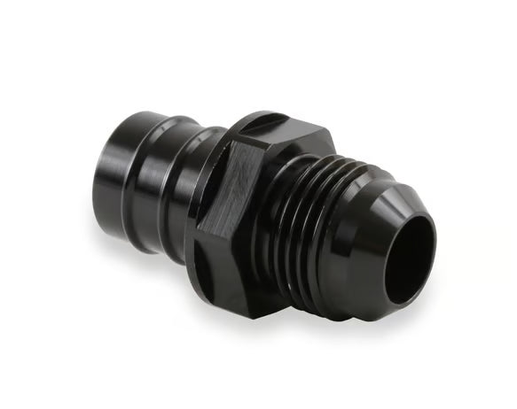 Earl's GM LS PCV Fitting -10 AN Male Black Anodized Finish - Fits Many GM OE Valve Covers w/ 3/4" ID on Grommet Front View Black