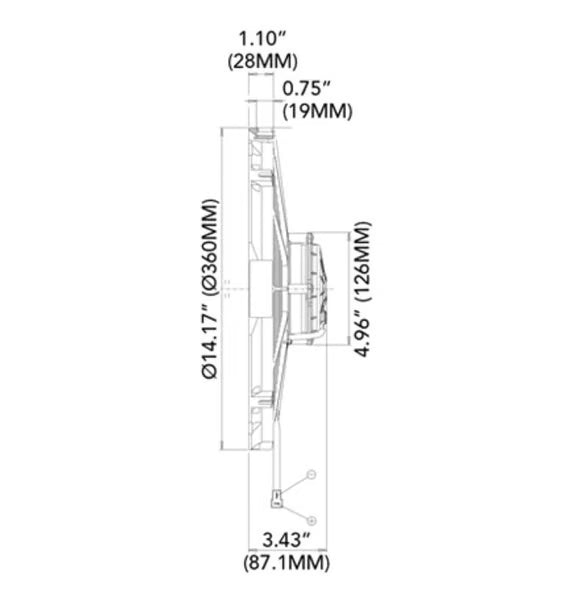 SPAL® 13.00" Inch Electric Fan Puller Style High Performance 1777 CFM 10 Curved Style blades Side View