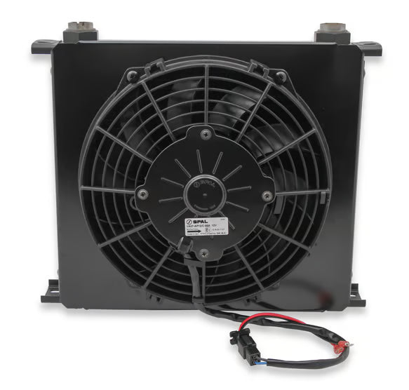 Earl's UltraPro Oil Cooler w/ Fan Pack - 34 Rows - Wide Cooler Front View Black