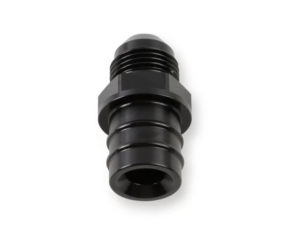 Earl's GM LS PCV Fitting -8 AN Male Black Anodized Finish - Fits Many GM OE Valve Covers w/ 3/4" ID on Grommet Front View Black