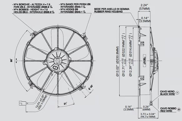 SPAL® 12.00" Inch Electric Fan Puller Style High Performance 1640 CFM 5 Paddle Style blades Front View