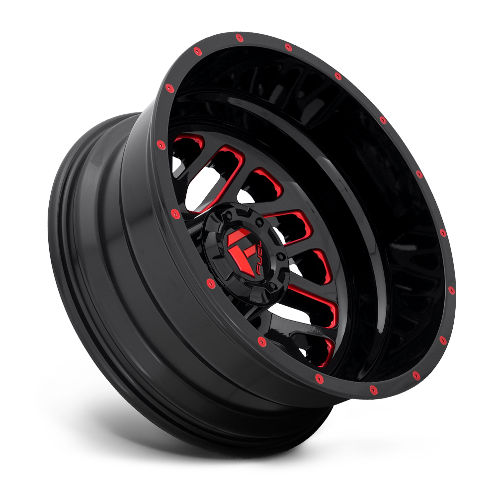 Fuel Wheels | TRITON | BRUSHED GUN METAL TINTED CLEAR/GLOSS BLACK RED TINTED CLEAR/CANDY RED MILLED