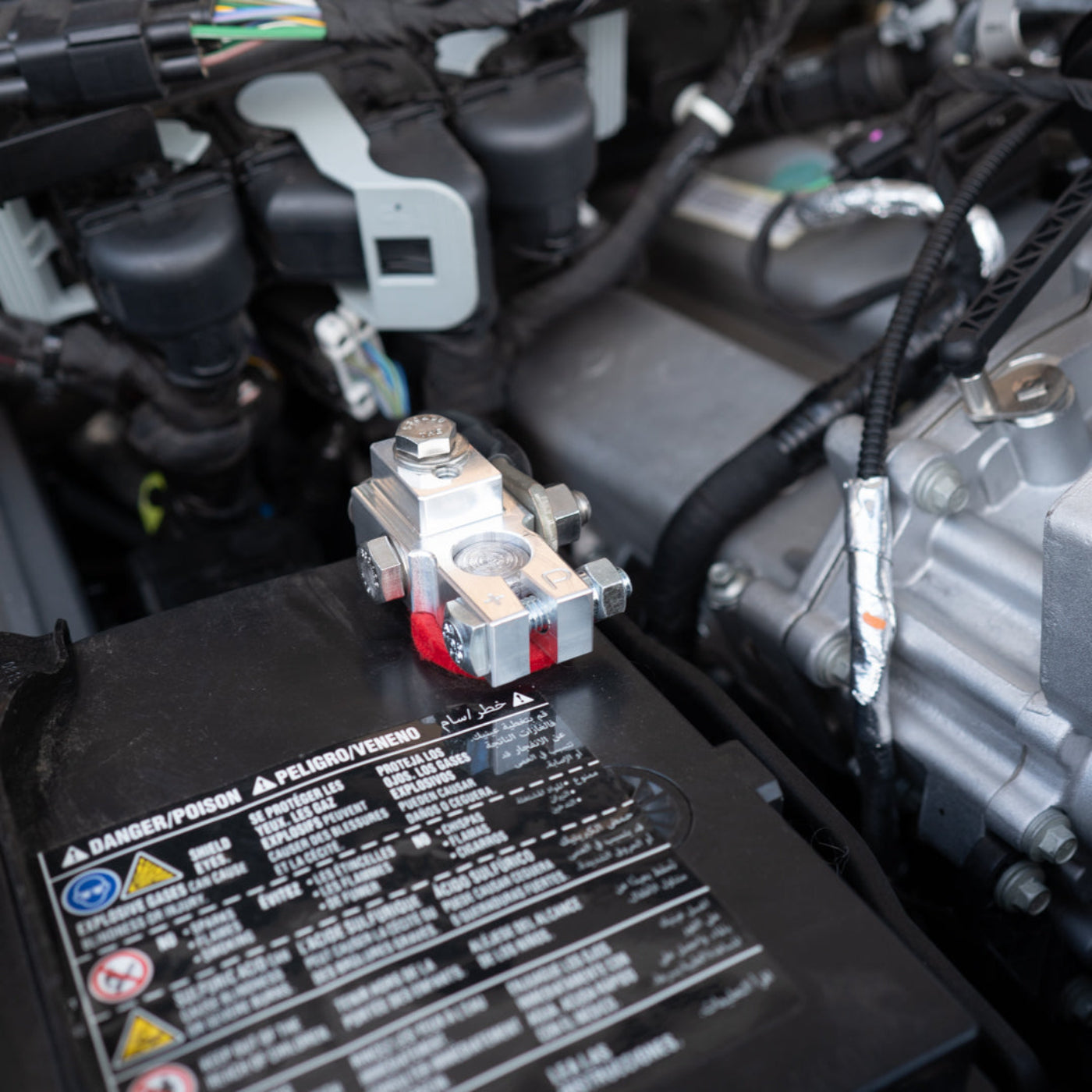 2023-2025 Ford F250/F350 Billet Dual Battery Terminal Upgrade Kit installed