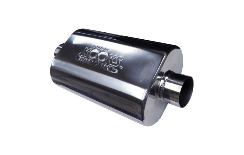 2-1/2" Oval Center/Center Muffler 12" Long Body . Polished Stainless Steel.
