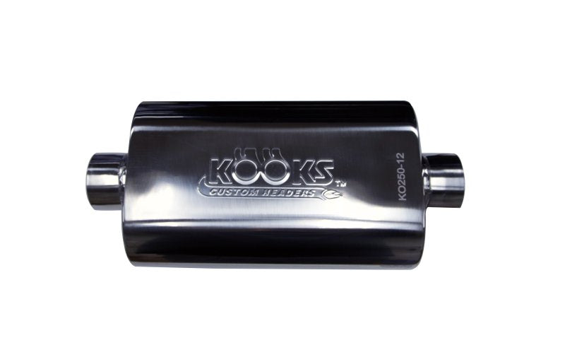 2-1/2" Oval Center/Center Muffler 12" Long Body . Polished Stainless Steel.