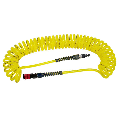 Air Hose 30 ft. Coiled 1/4" NPT Male Thread Superflex High Pressure Yellow Power Tank