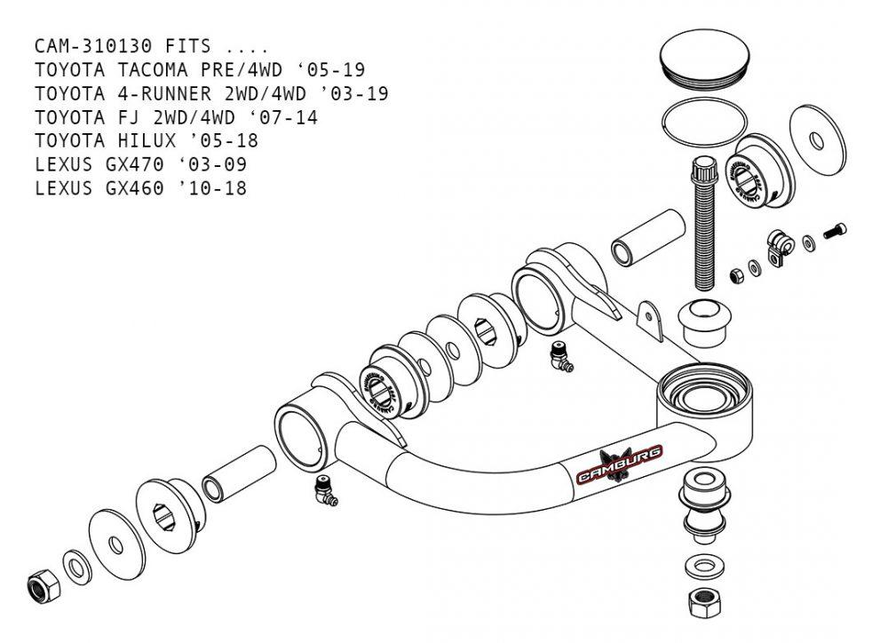 '03-09 Lexus GX470 Uniball Upper Control Arm Kit Suspension Camburg Engineering design