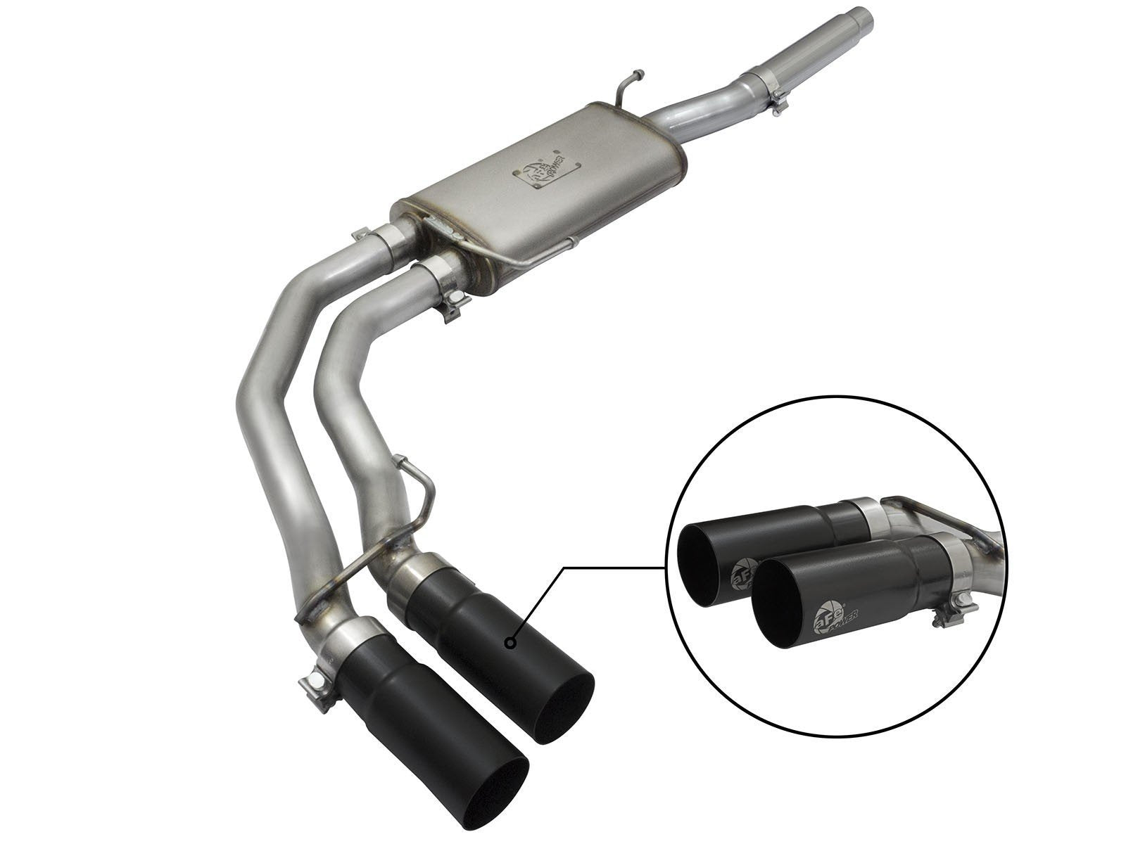 04-08 Ford F150 Rebel Series Stainless Steel Cat Back Exhaust System AFE Power w/Black Exhaust Tip display