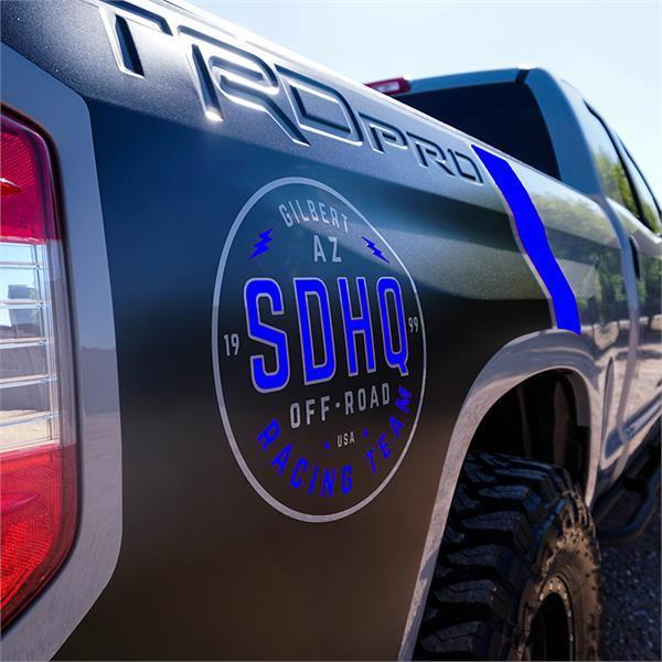 '07-20 Toyota Tundra Pro Bedside Decal Kit Sticker SDHQ Off Road Blue close-up