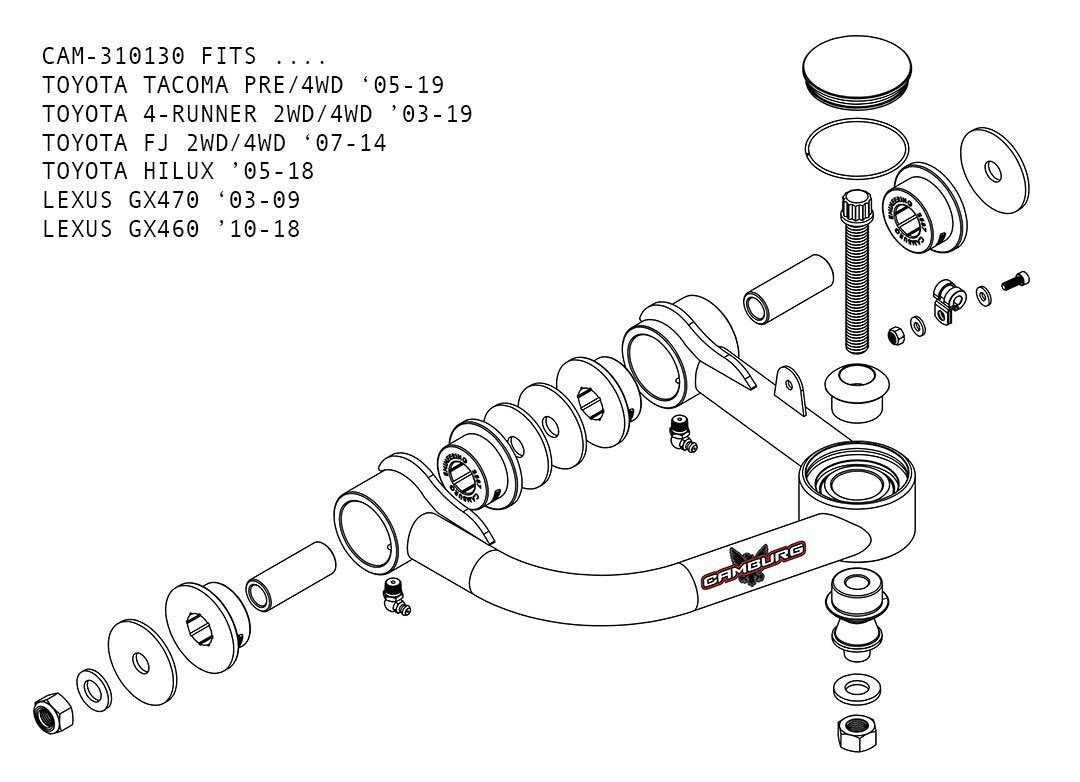 '10-21 Lexus GX460 1.25" Uniball Upper Control Arm Kit Suspension Camburg Engineering design