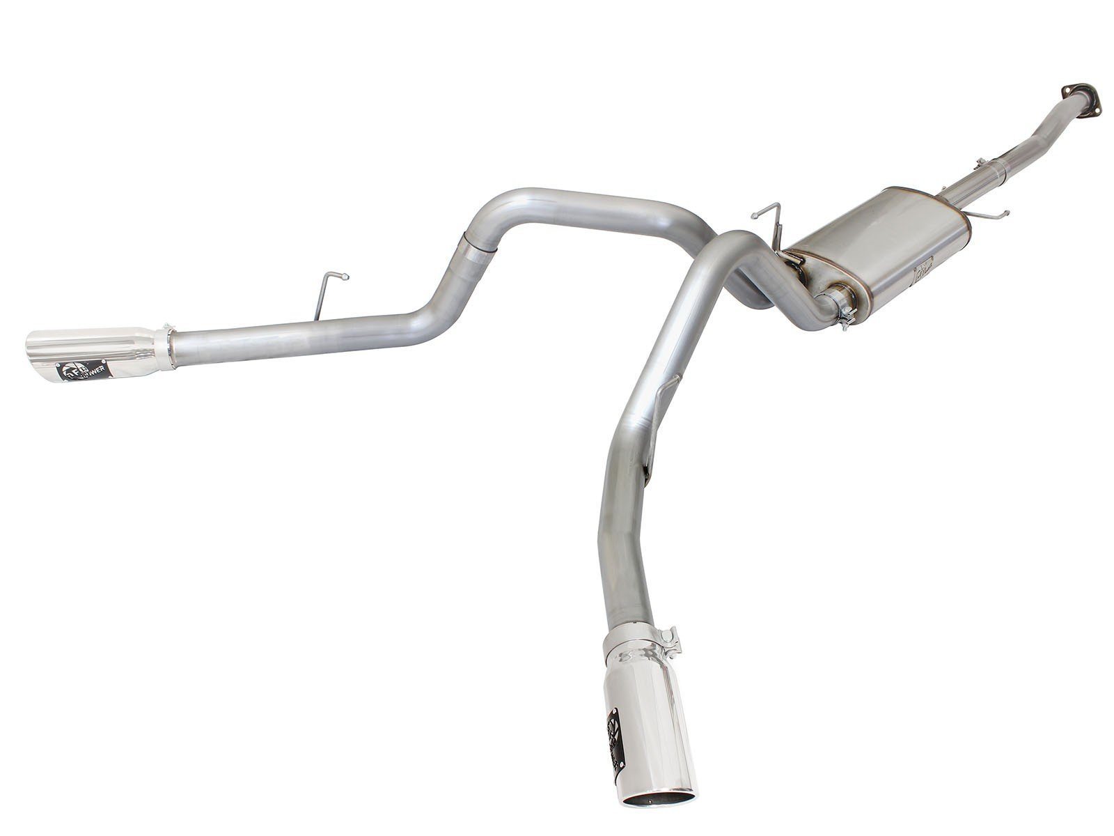 11-14 Ford F150 MACH Force Stainless Steel Cat Back Dual Exhaust System AFE Power w/polished tip display