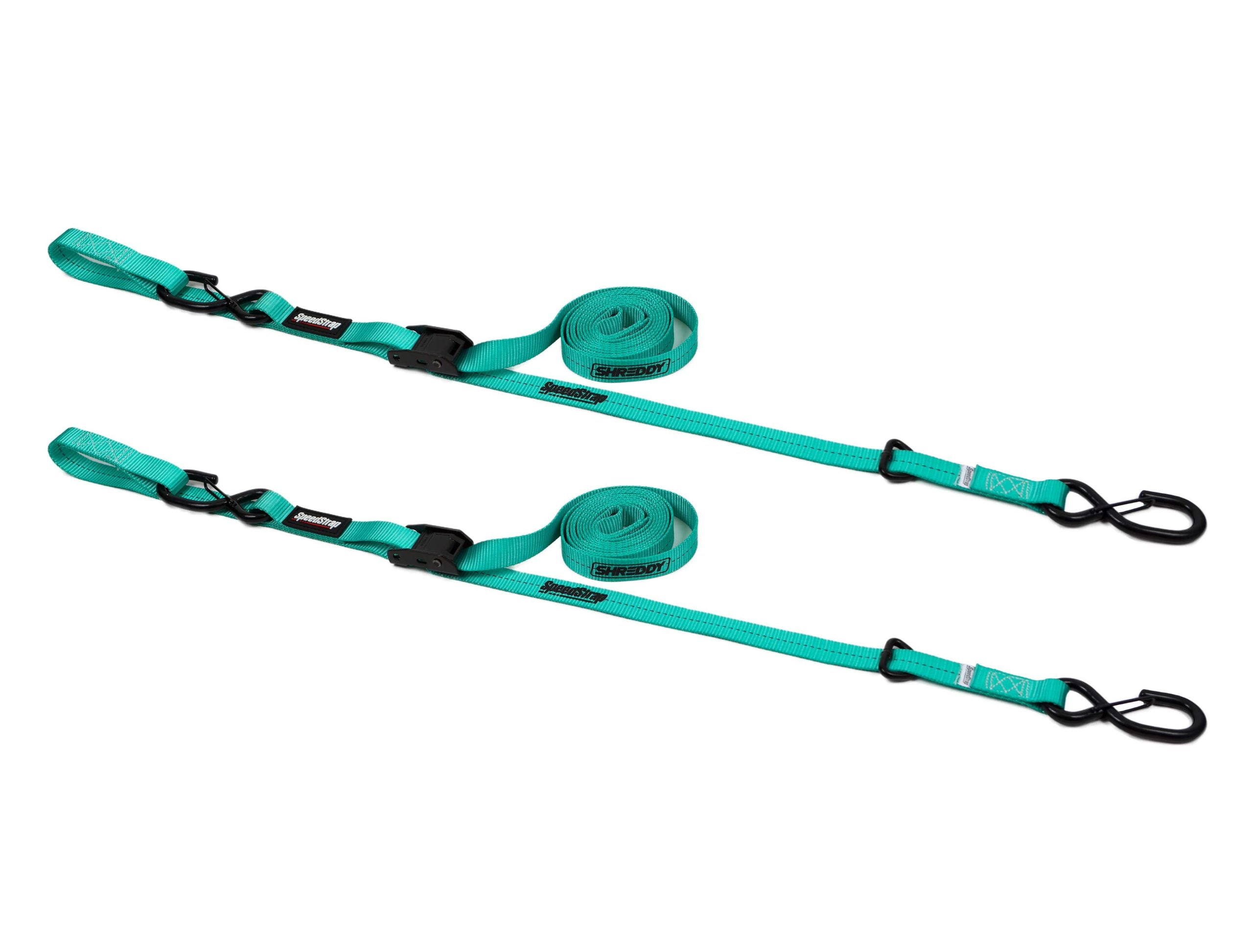 Shreddy 1" x 10' Cam-Lock Tie Down w/ Snap S-Hooks & Soft-Tie (2 Pack) Teal SpeedStrap individual display