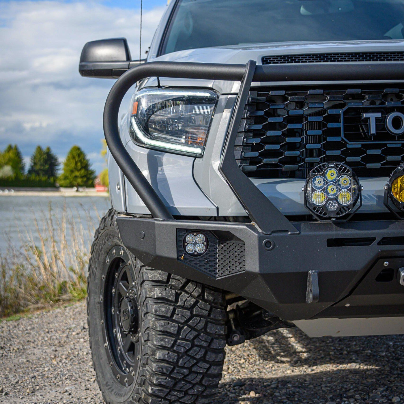 '14-21 Toyota Tundra CBI Off-Road Adventure Front Bumper Close-up Display on vehicle 