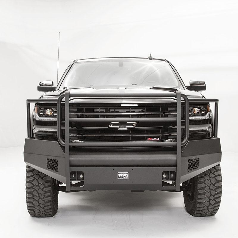 '16-18 Chevrolet 1500 Black Steel Elite Series Front Bumper w/Full Grill Guard Fab Fours display