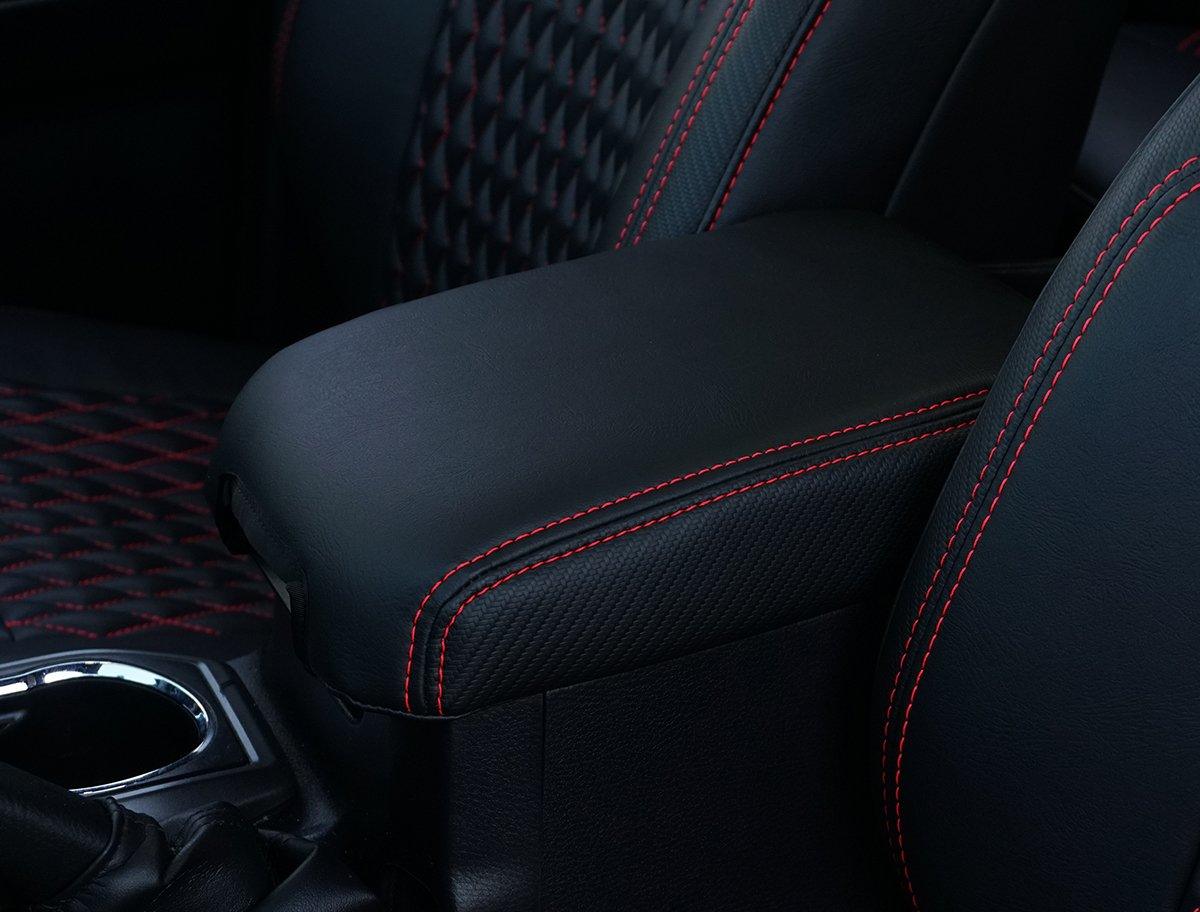 '16-23 Toyota Tacoma Center Console Seat Covers PRP Seats Black w/Red Stitch display