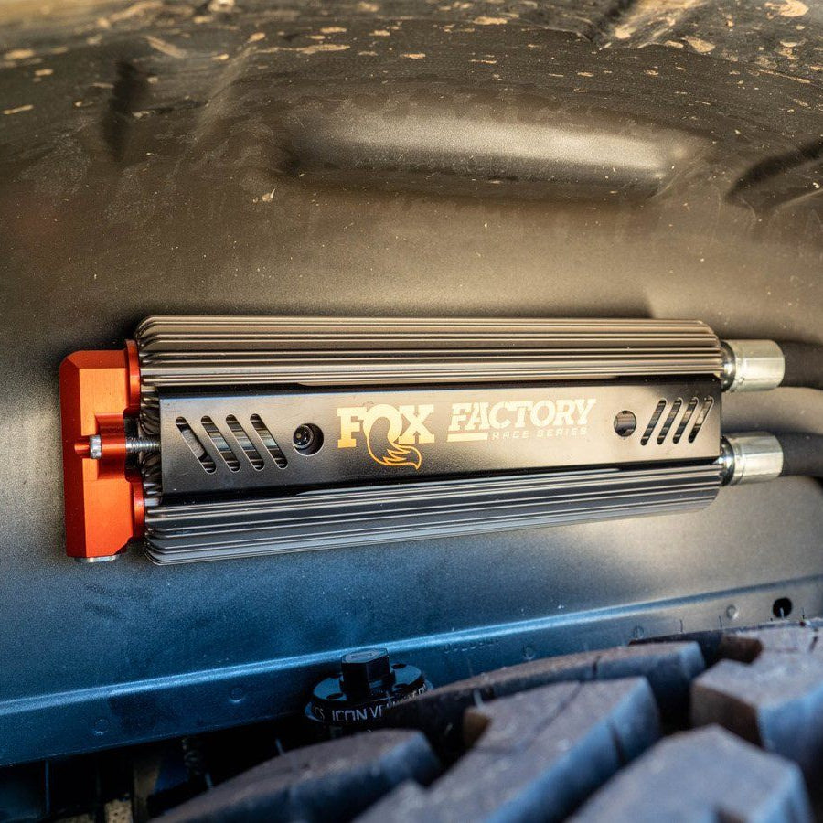 '17-18 Ford Raptor 3.0 Fox Factory Series Piggyback QAB Rear Shocks Close-up Display on Vehicle