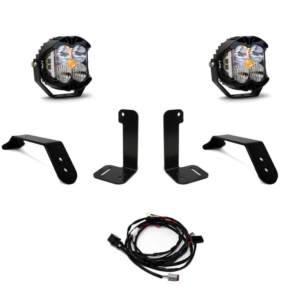 '18-23 Jeep JL Bumper LP4 LED Light Kit Lighting Baja Designs Display of Included Parts 