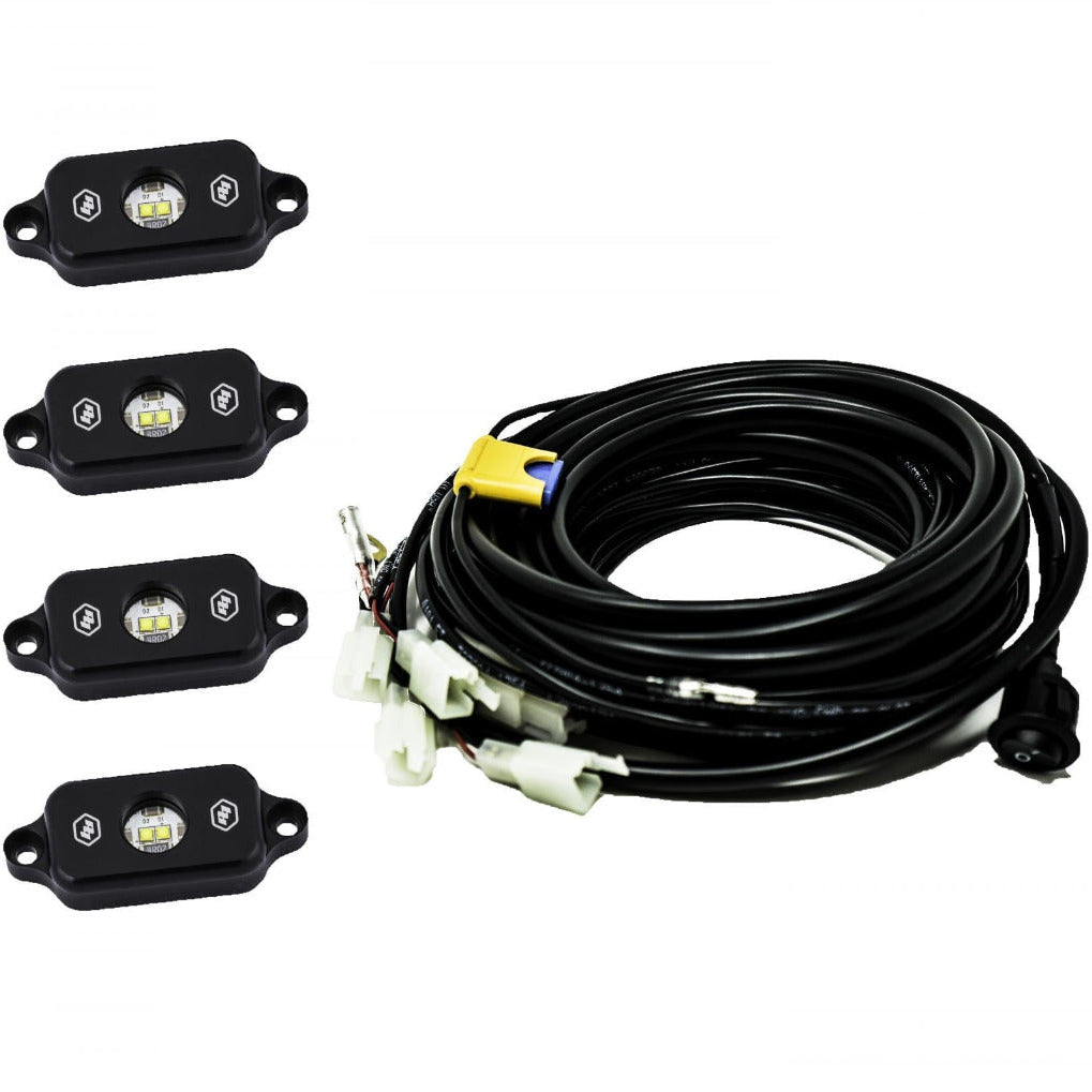 '18-23 Jeep JL Wrangler Rock Light Kit Lighting Baja Designs Display of Included Parts 