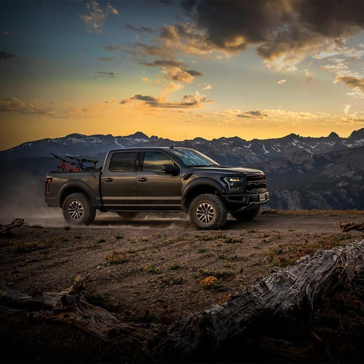 '19-20 Ford Raptor Fox Factory Race Series 3.0 Live Valve Internal Bypass Coilovers & PB Rear Shock Package Display on Vehicle 