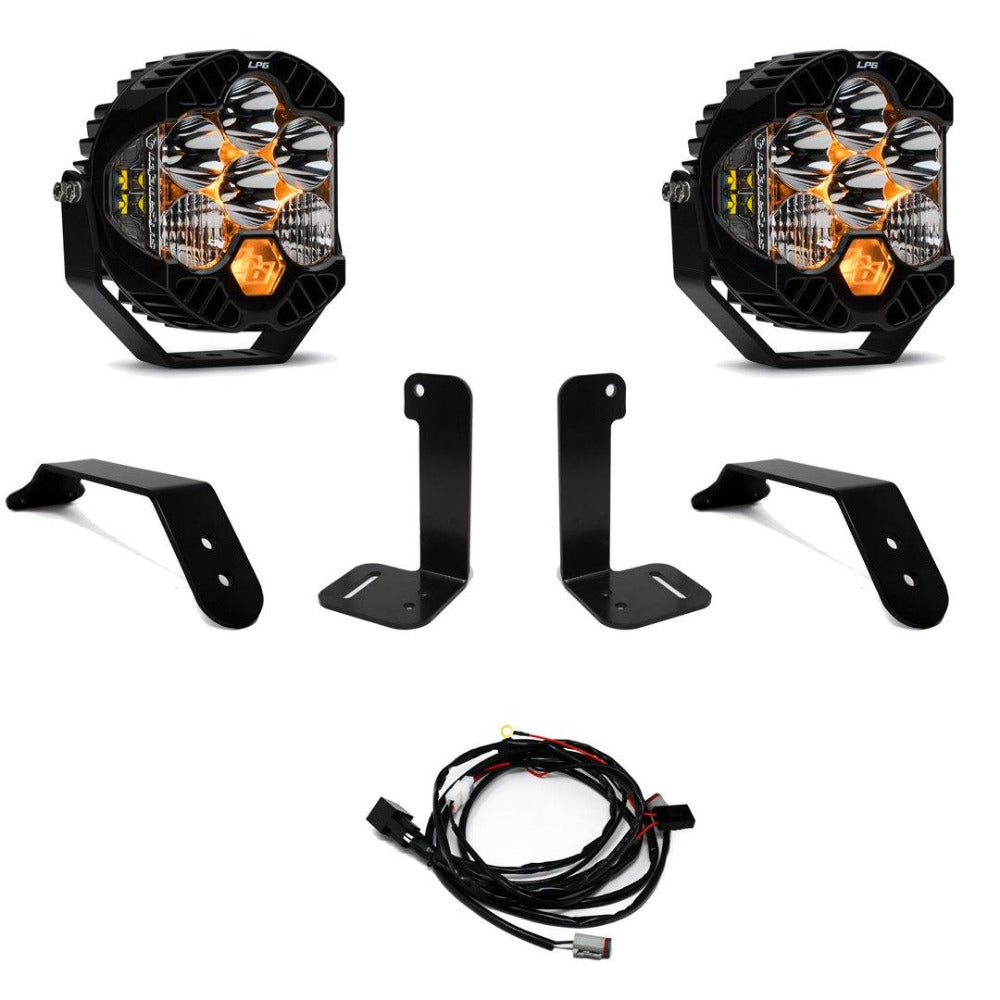 '20-22 Jeep JT Gladiator Bumper LP6 LED Light Kit Lighting Baja Designs Display of Included Parts 