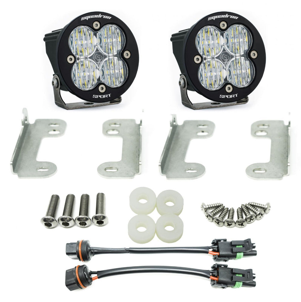 '20-22 Jeep JT Gladiator Fog Light Pocket Kit Lighting Baja Designs Display of Included Parts 