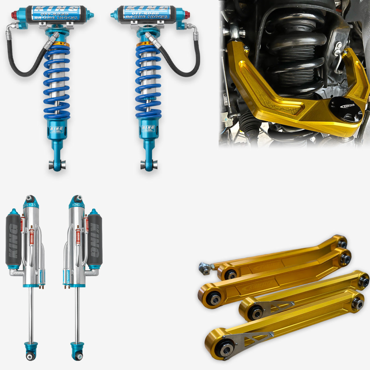 '21-23 Ram TRX King 3.0 RR Front Coilovers & 3.5 4-Tube BP Rear Shocks w/ Kibbetech UCA parts