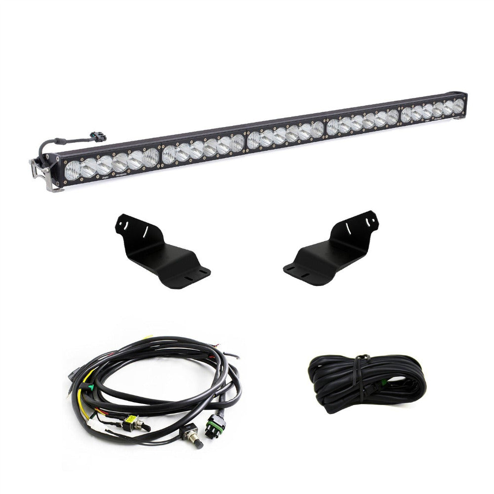 '21-23 Ford Bronco 50" OnX6+ LED Roof Bar Kit Lighting Baja Designs Display of Included Parts 