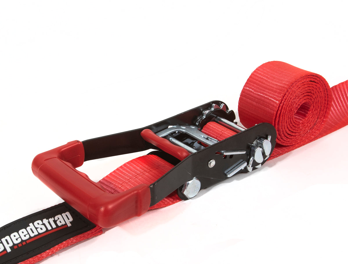 2" x 10' Ratchet Tie Down w/ Twisted Snap Hooks & Axle Strap Combo (Red) Speedstrap close-up