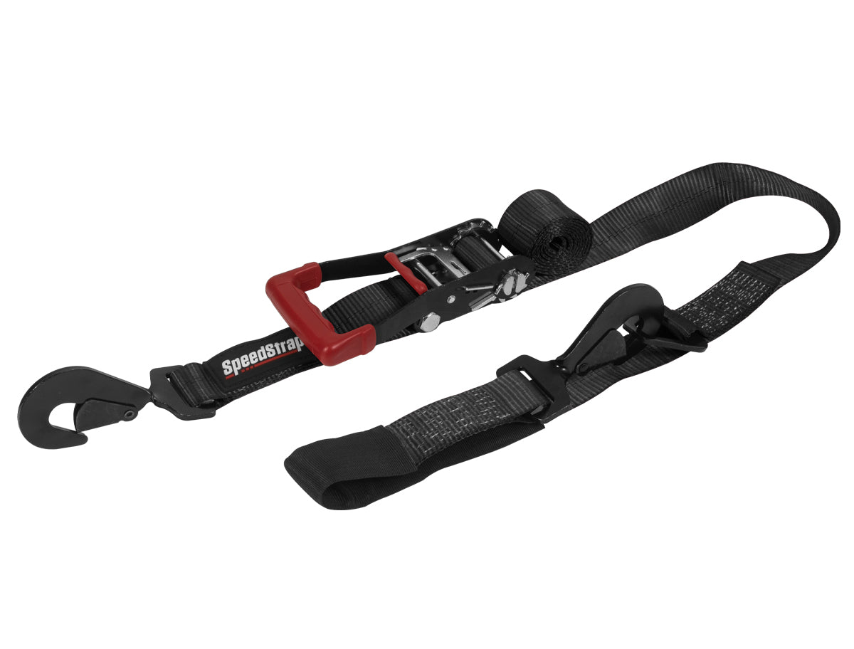 2" x 10' Ratchet Tie Down w/ Twisted Snap Hooks & Axle Strap Combo (Black) Speedstrap individual display