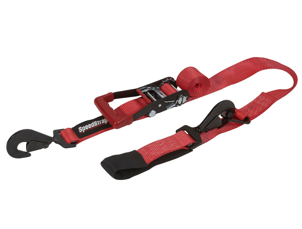2" x 10' Ratchet Tie Down w/ Twisted Snap Hooks & Axle Strap Combo (Red) Speedstrap individual display