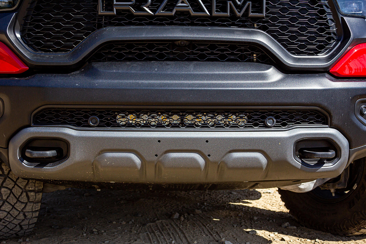'21-22 Ram 1500 TRX Baja Designs OnX6+ 20" Light Bar Bumper Kit (front view)
