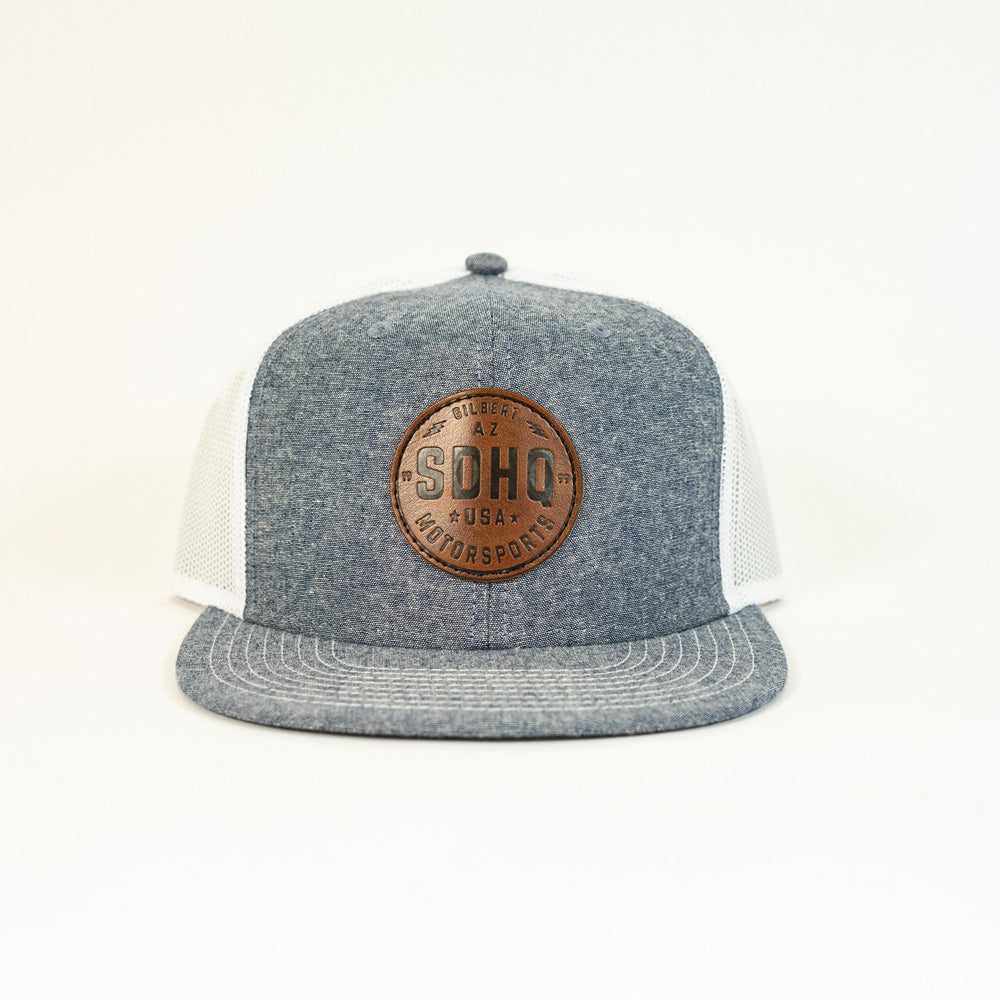 SDHQ Motorsports Chambray Blue Leather Patch Snapback Hat