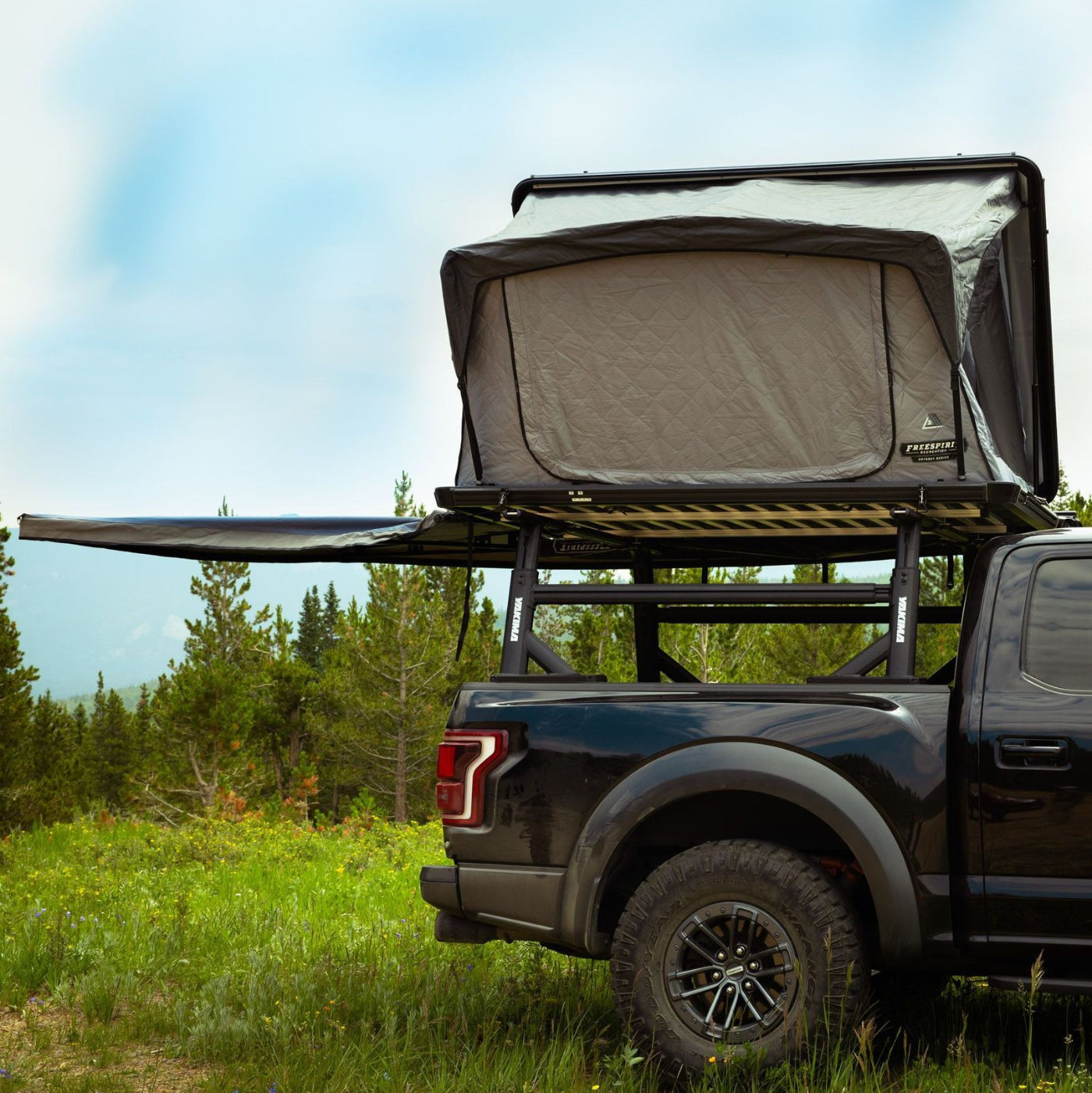 Freespirit Recreation Odyssey Series Hard Top 49" Roof Top Tent w/ Black Top Display on Vehicle