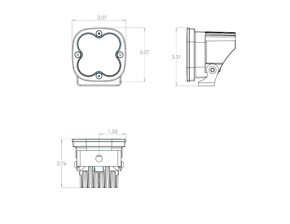 Squadron Pro LED Light Lighting Baja Designs Diagram of Measurements 