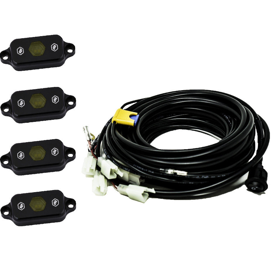 Universal Rock Light Kit Lighting Baja Designs Display of Included Parts 