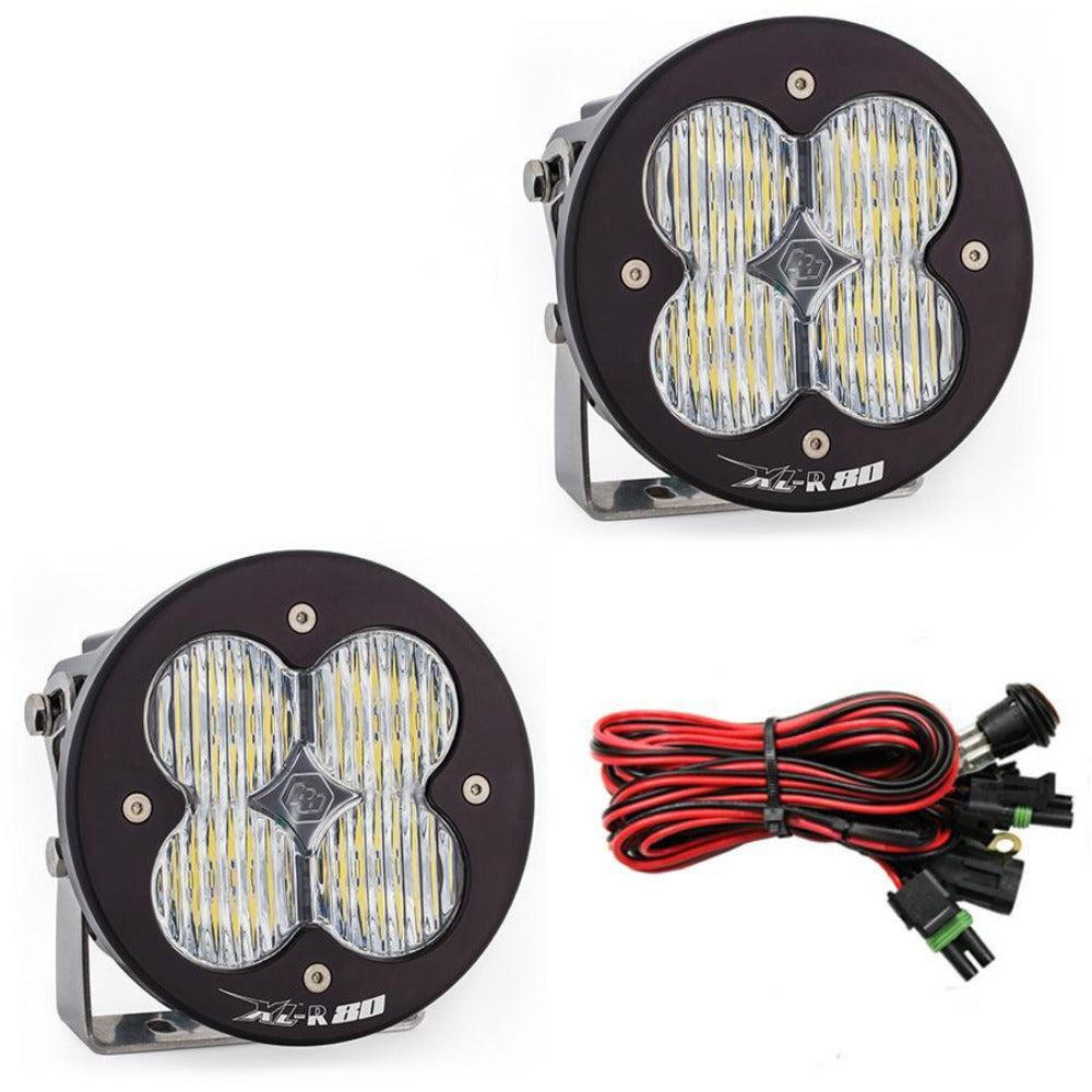 XL 80-R LED Light | Pair Lighting Baja Designs Clear Wide Cornering Display of Included Parts 